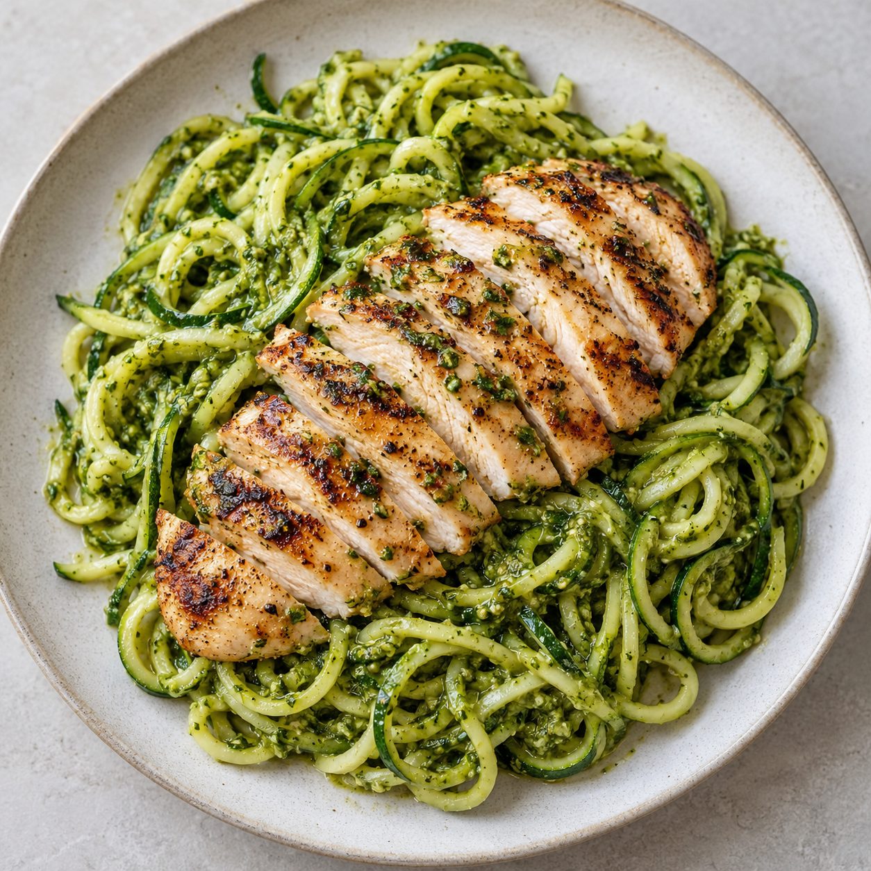 Zucchini Noodles with Pesto Chicken