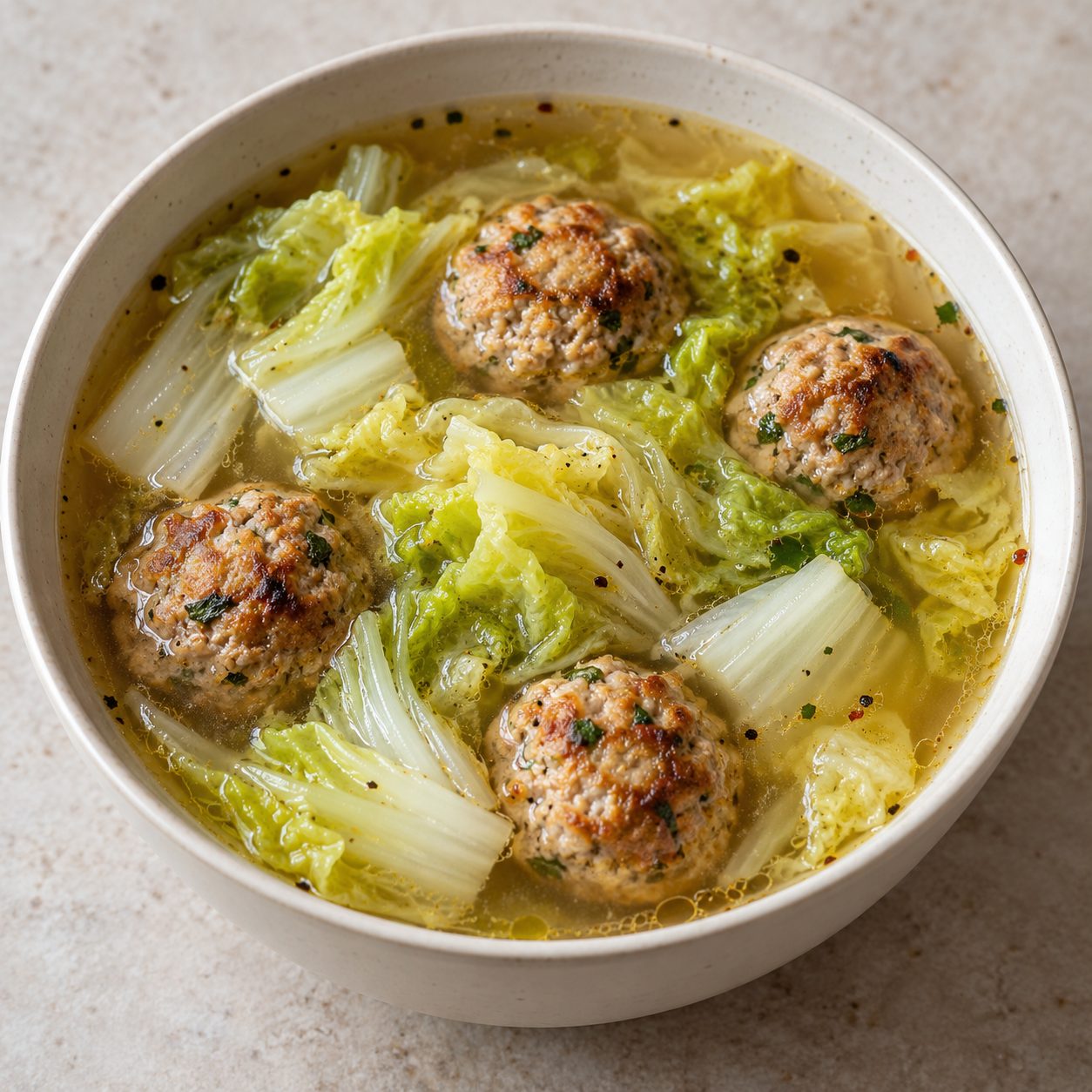 Chinese cabbage and meat ball soup