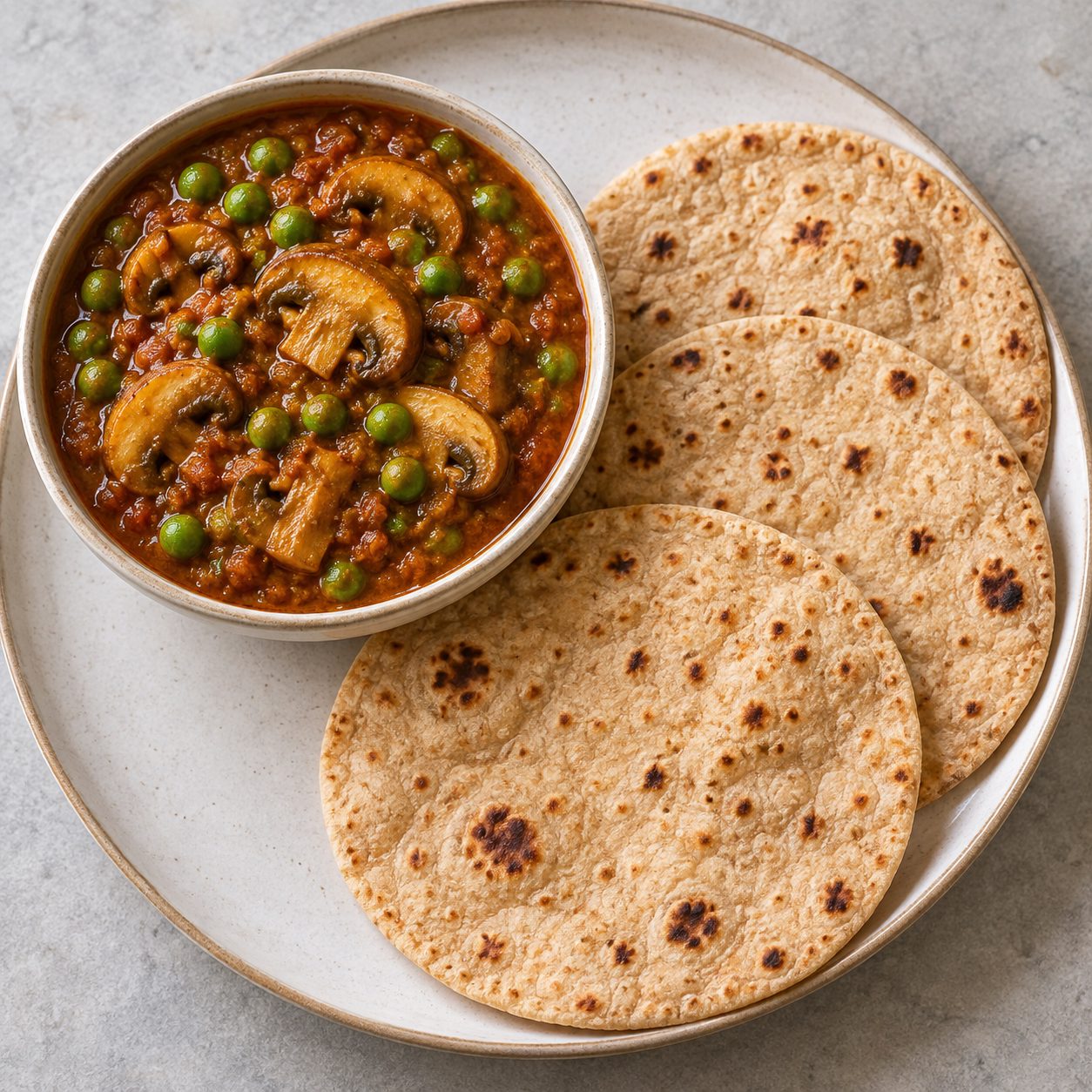 Mushroom Matar Masala + 3 Roti
