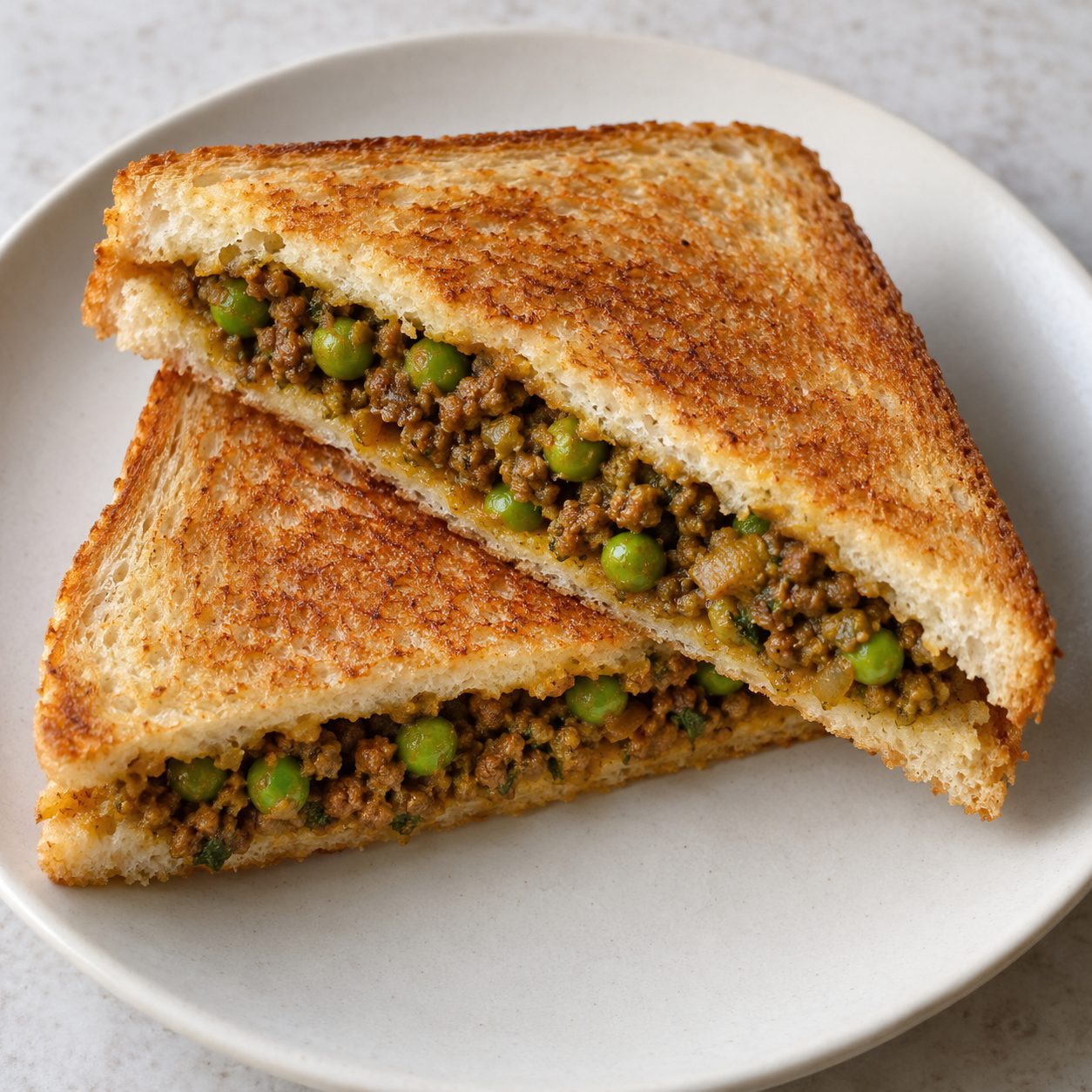 Pea keema sandwich (toasted) (Matar aur keema ka sandwich)