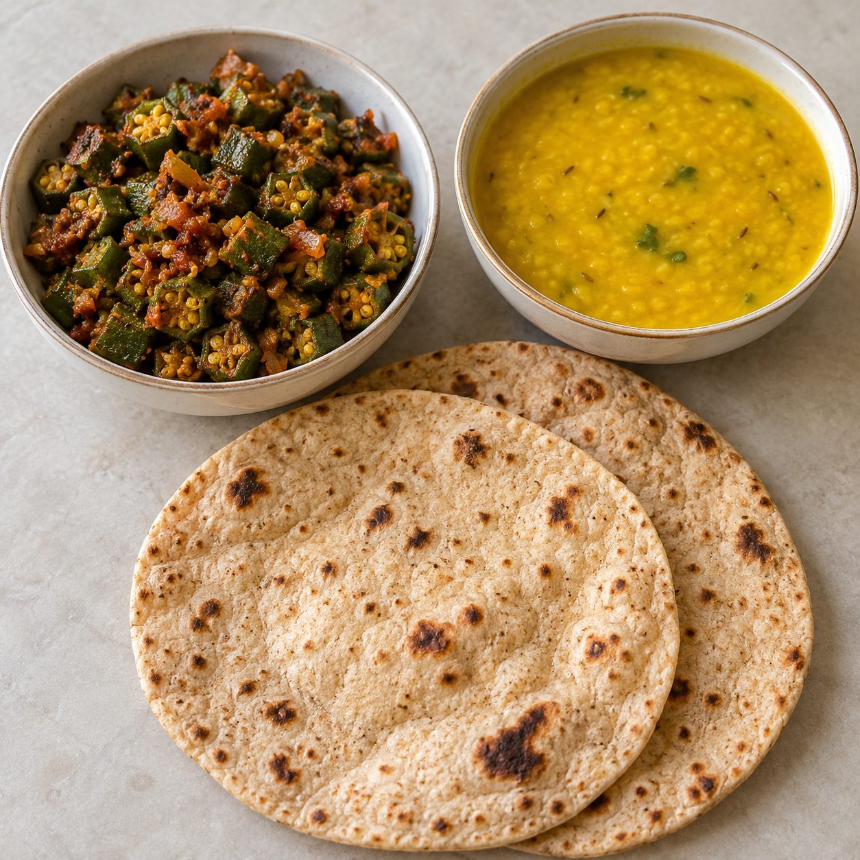 Bhindi Masala + Dal + Roti