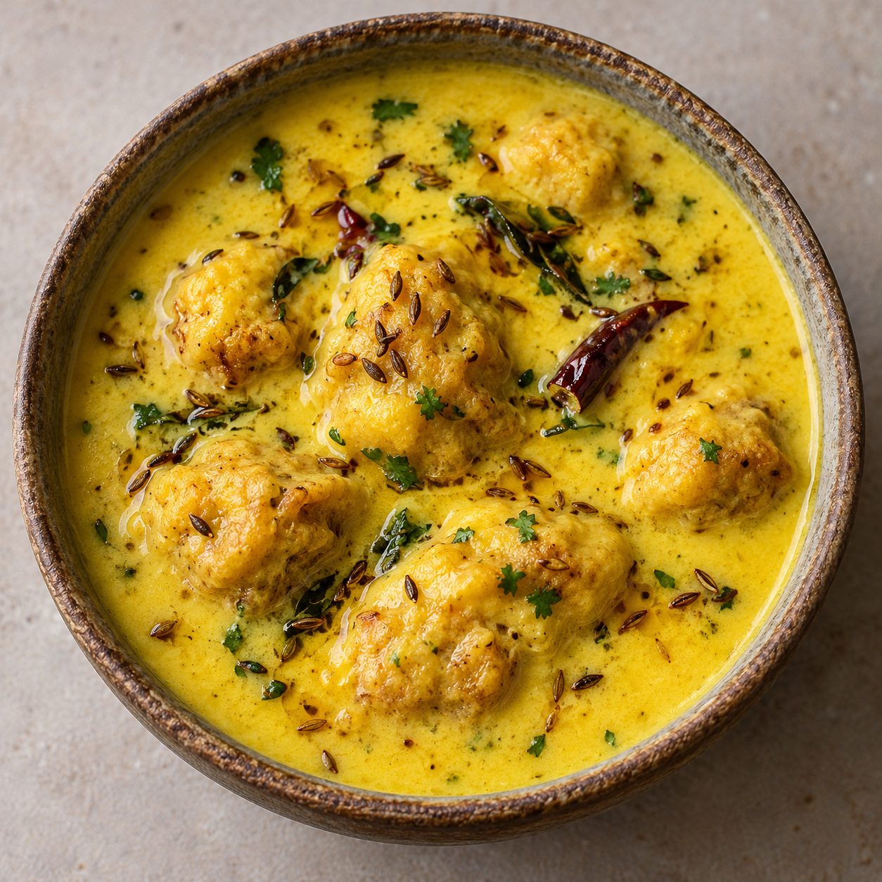 Besan kadhi with pakodies