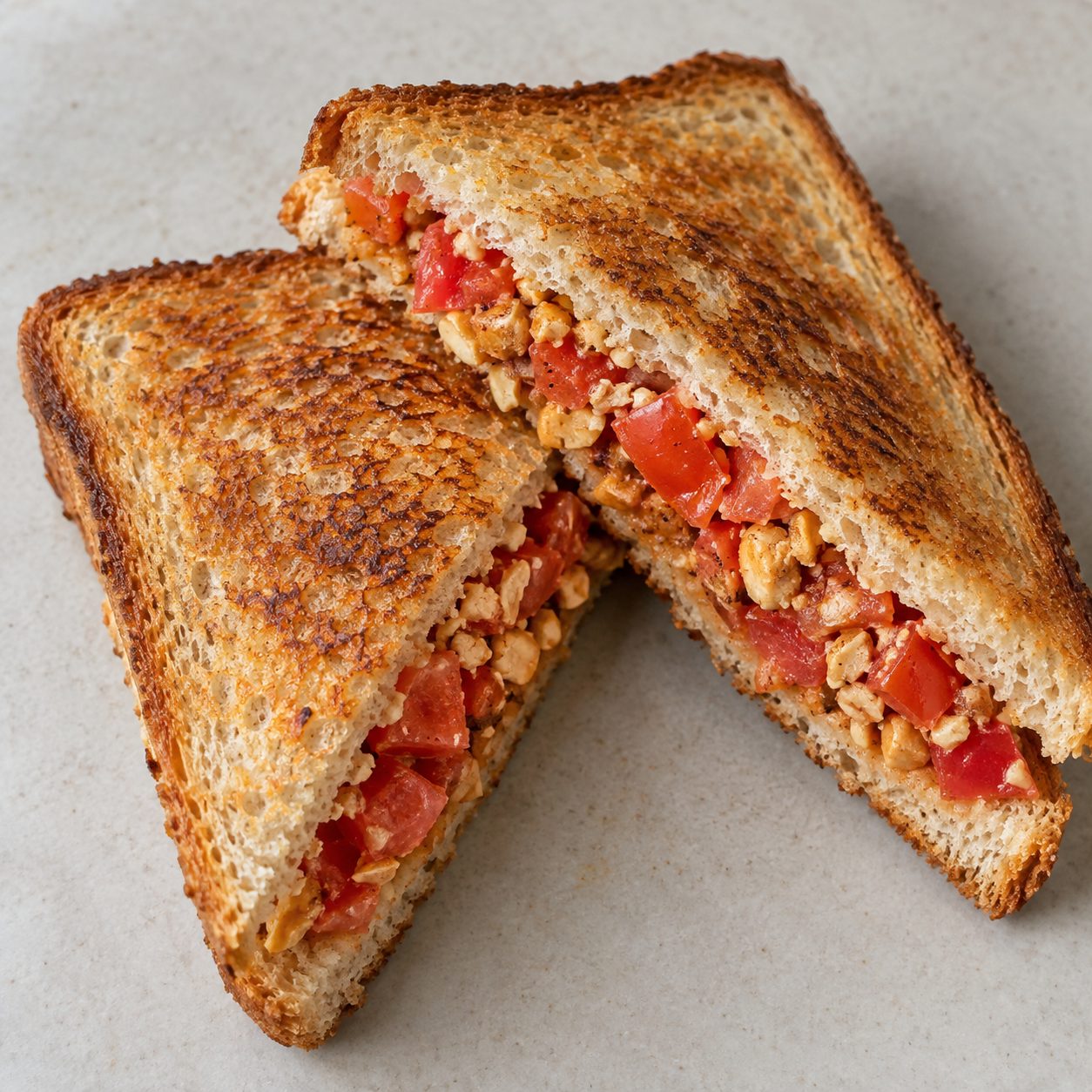 Peanut and tomato sandwich (Moongfali aur tamatar ka sandwich)