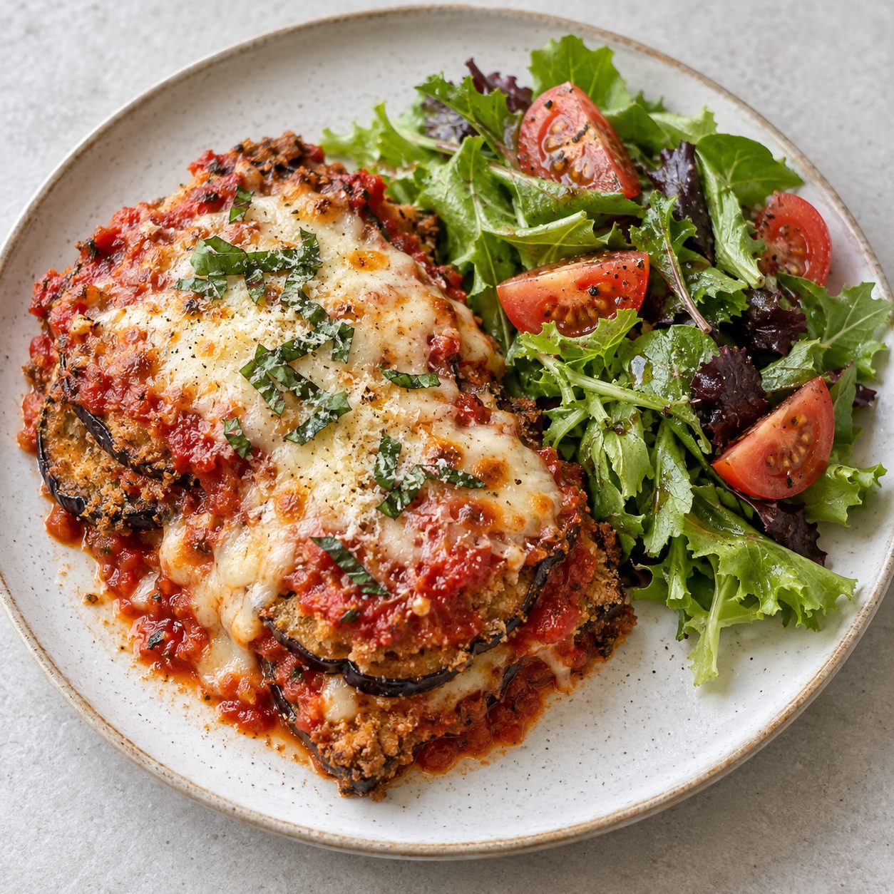 Eggplant Parmesan + Salad