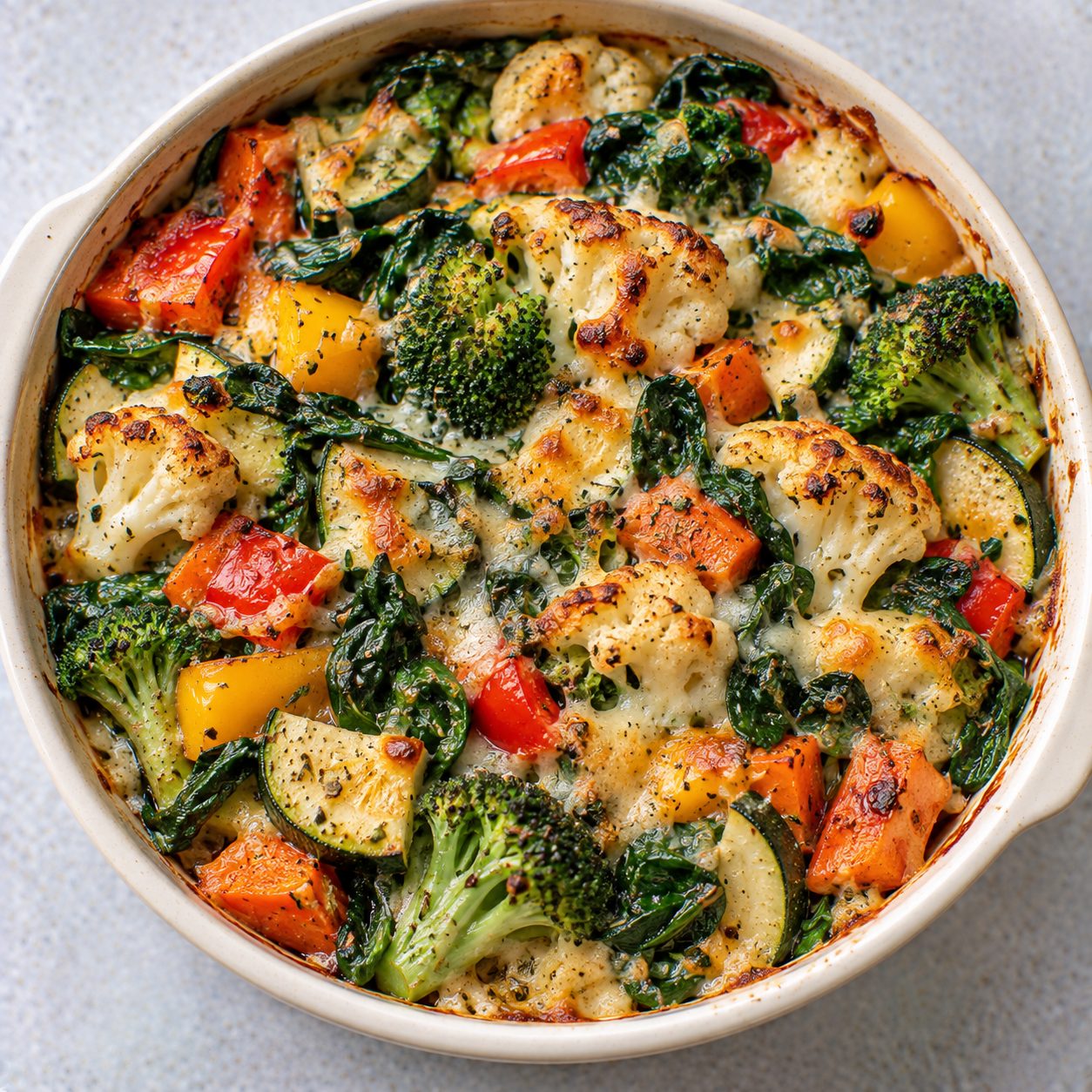 Baked vegetables with spinach